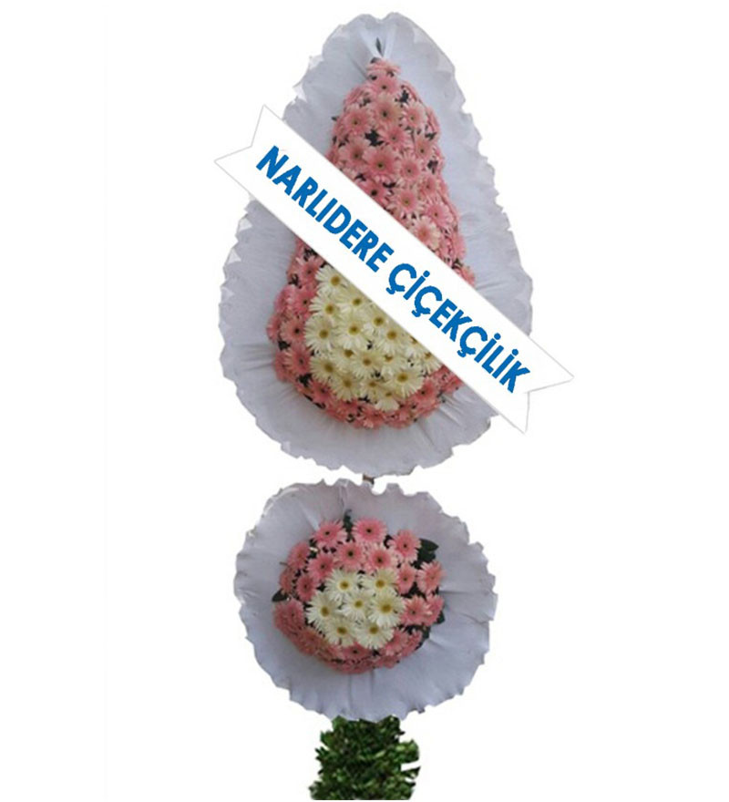 Pembe Beyaz Çift Katlı Ayaklı Sepet Çelenk